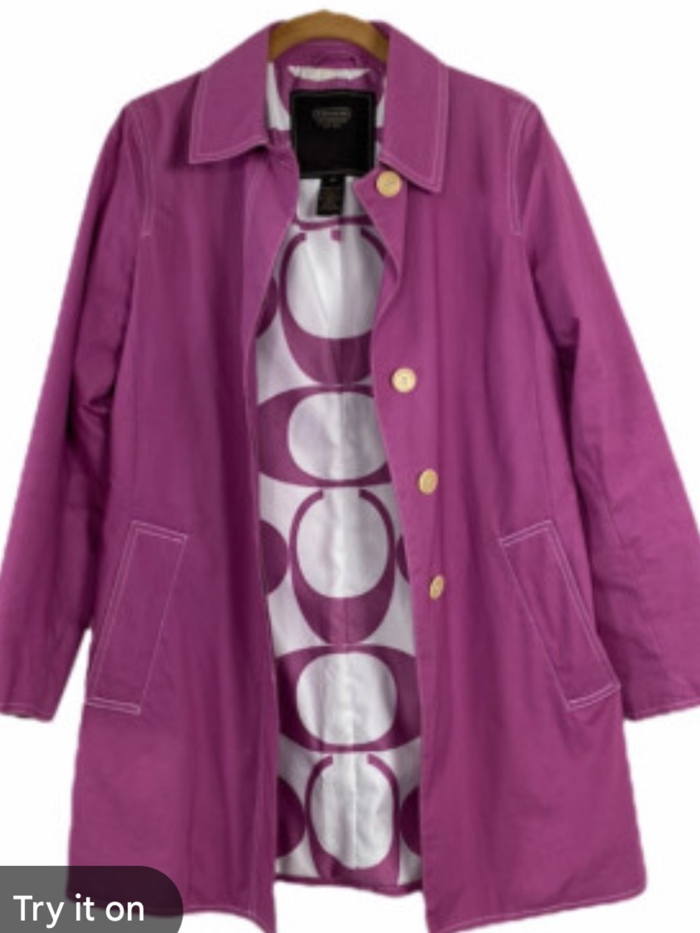 Coach Girls Purple Trench Coat with Printed Lining